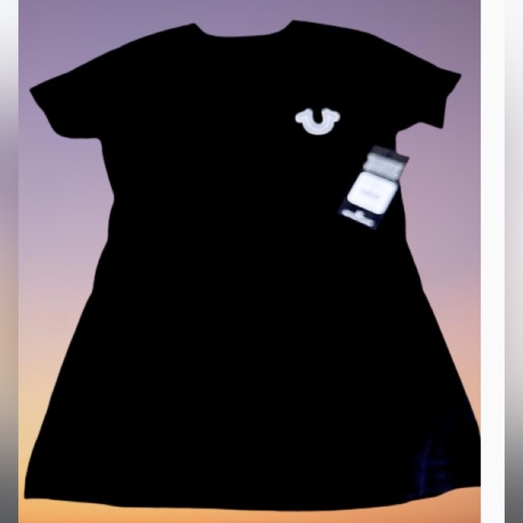 True Religion Women GLITTER WORLD WIDE LOGO TEE XS NWT Black/Orange - Picture 7 of 10